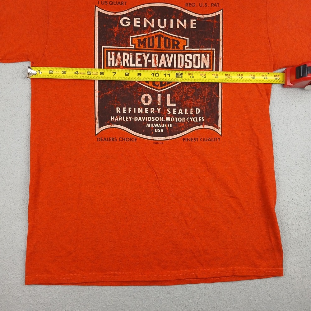 Harley Davidson Shirt Mens Medium Orange Graphic Central Maine Bangor Oil Tee - Picture 9 of 13